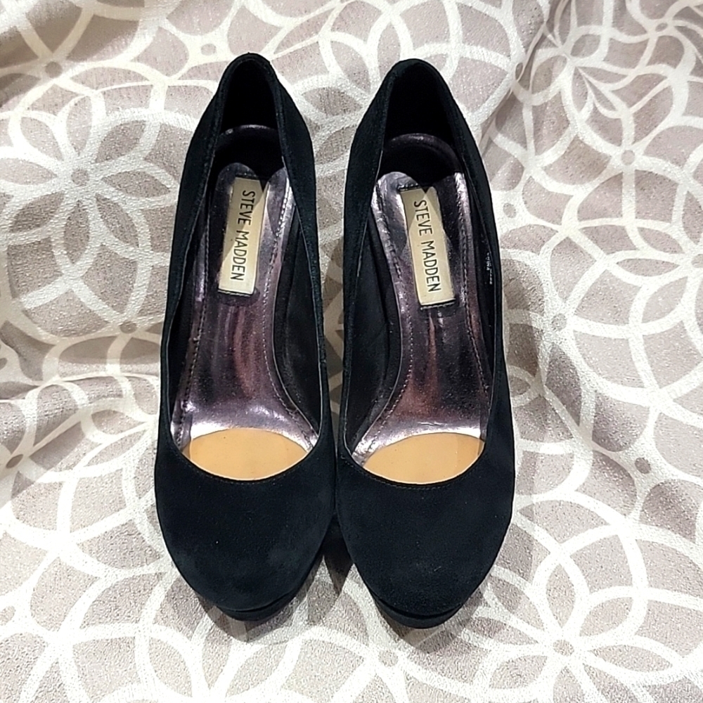 Steve Madden Whimsigoth leather Upper Caryssa Black Suede  Shoes 7.5 - Picture 2 of 10